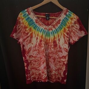 Basic Editions Vibrant Tie-Dye V-Neck Tee